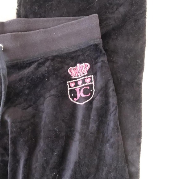 Juicy Couture Black Velour Pants with Rhinestone JC Logo – Size M - Picture 3 of 4
